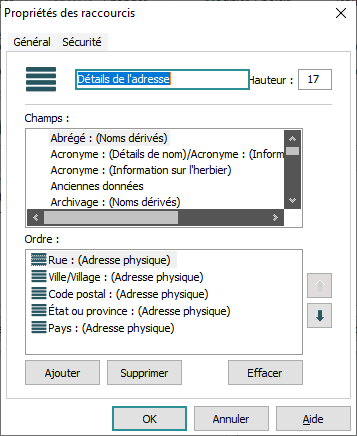 Propriétés des raccourcis